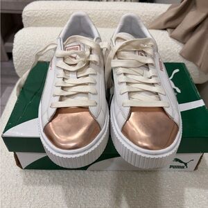 Puma Women's White and Rose Gold Sneakers